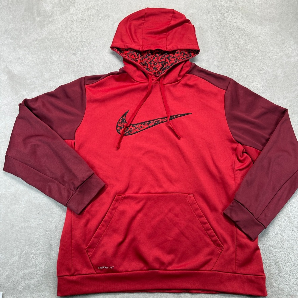 Nike Sweatshirt Men's 2XL Red Therma-FIT Camo Swoosh Pullover Athletic Workout - Picture 1 of 10